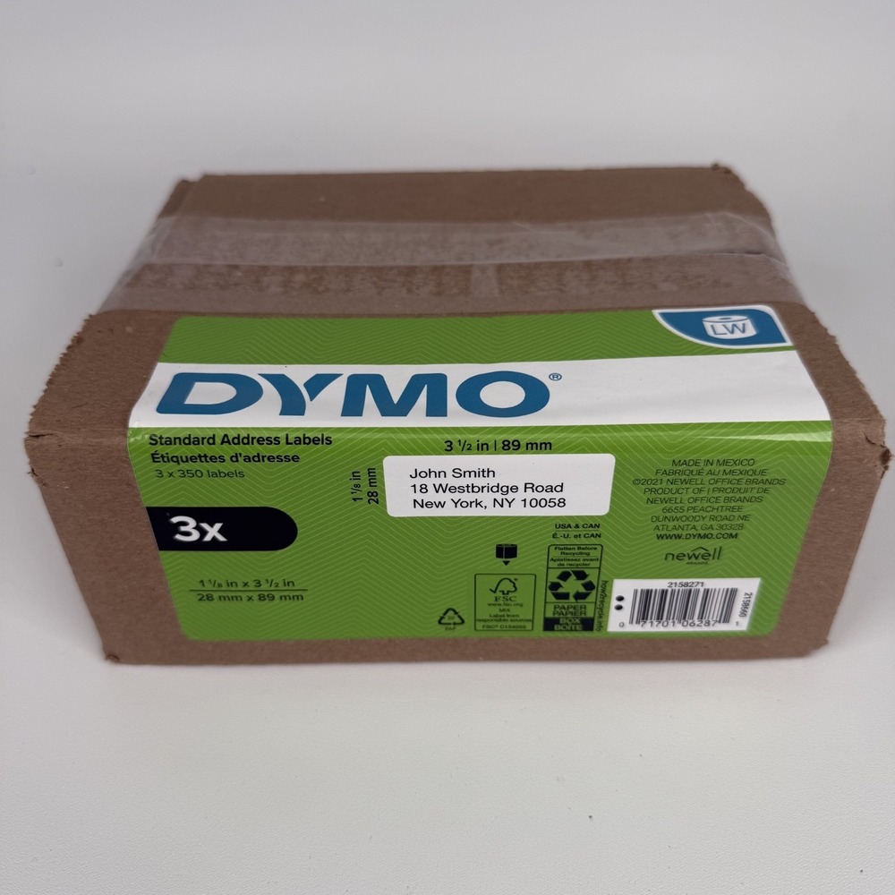 DYMO Genuine LW Mailing Address Labels 1-1/8" x 3-1/2" — 3 Rolls (1050 Total)